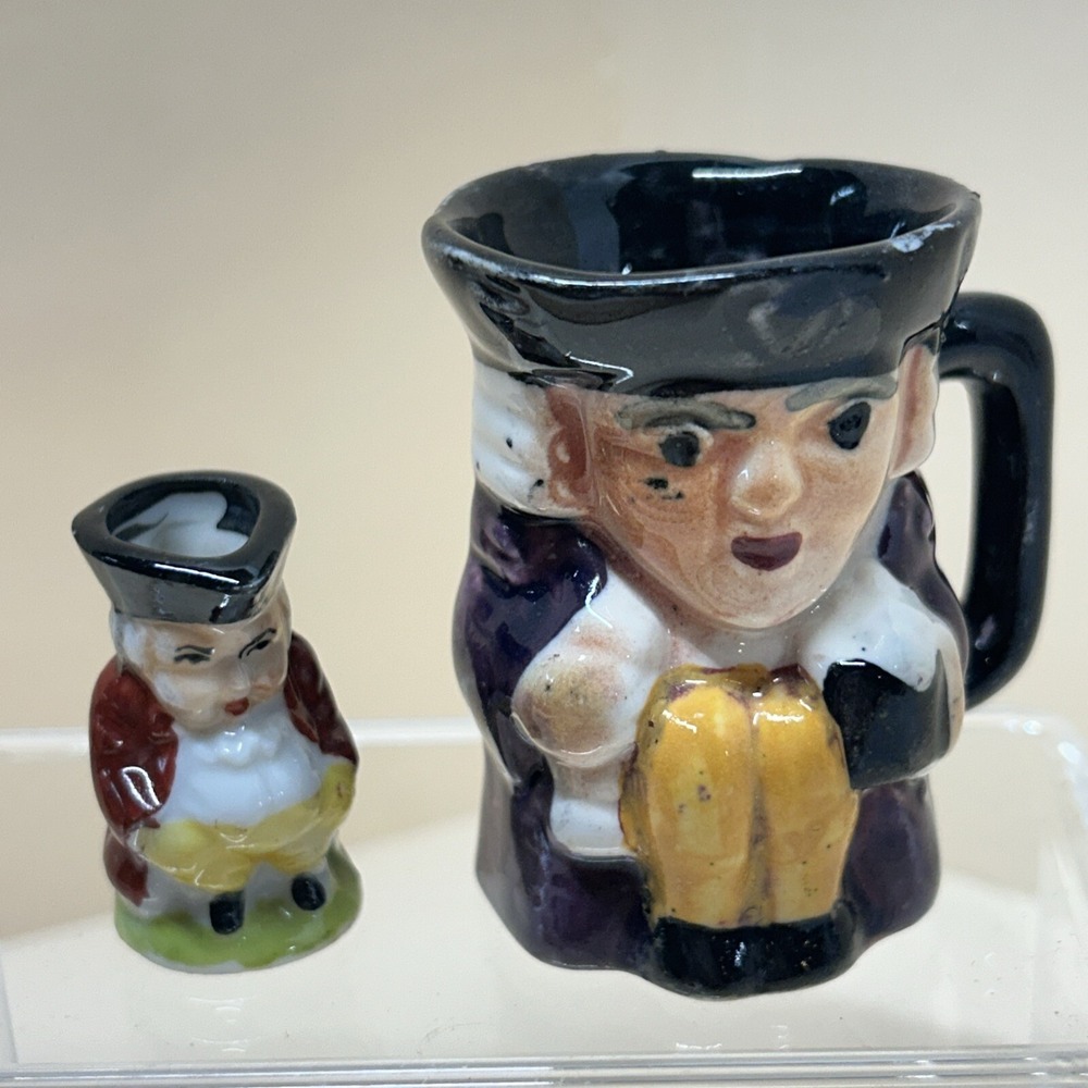 Vintage Toby Mugs Miniature One Handpainted Made In England, Tiny One Japan Pair